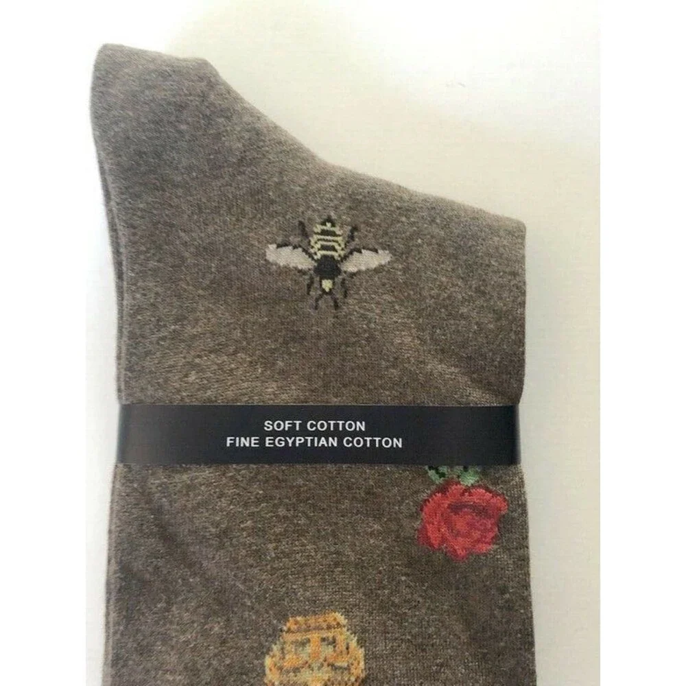 Punto Mens Dress Socks Bees Roses Crowns Skulls Egyptian Cotton Italian Brown